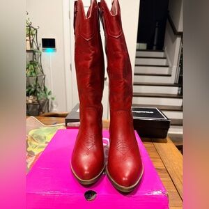 Women's Red Leather Cowboy Boots by Sugar